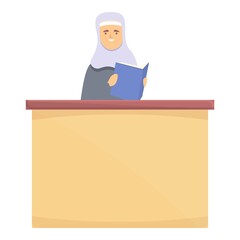 Smiling arab teacher icon cartoon vector. Muslim school. Student education