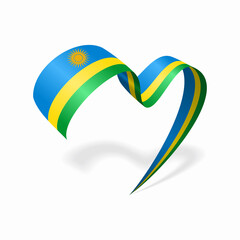 Rwandan flag heart shaped ribbon. Vector illustration.