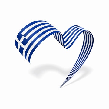 Greek flag heart shaped ribbon. Vector illustration.