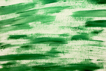 Horizontal green lines on white paper as background. Hand drawn watercolor painting. Selective focus. Color texture. Colorful canvas. Art therapy. Gouache, watercolor painting