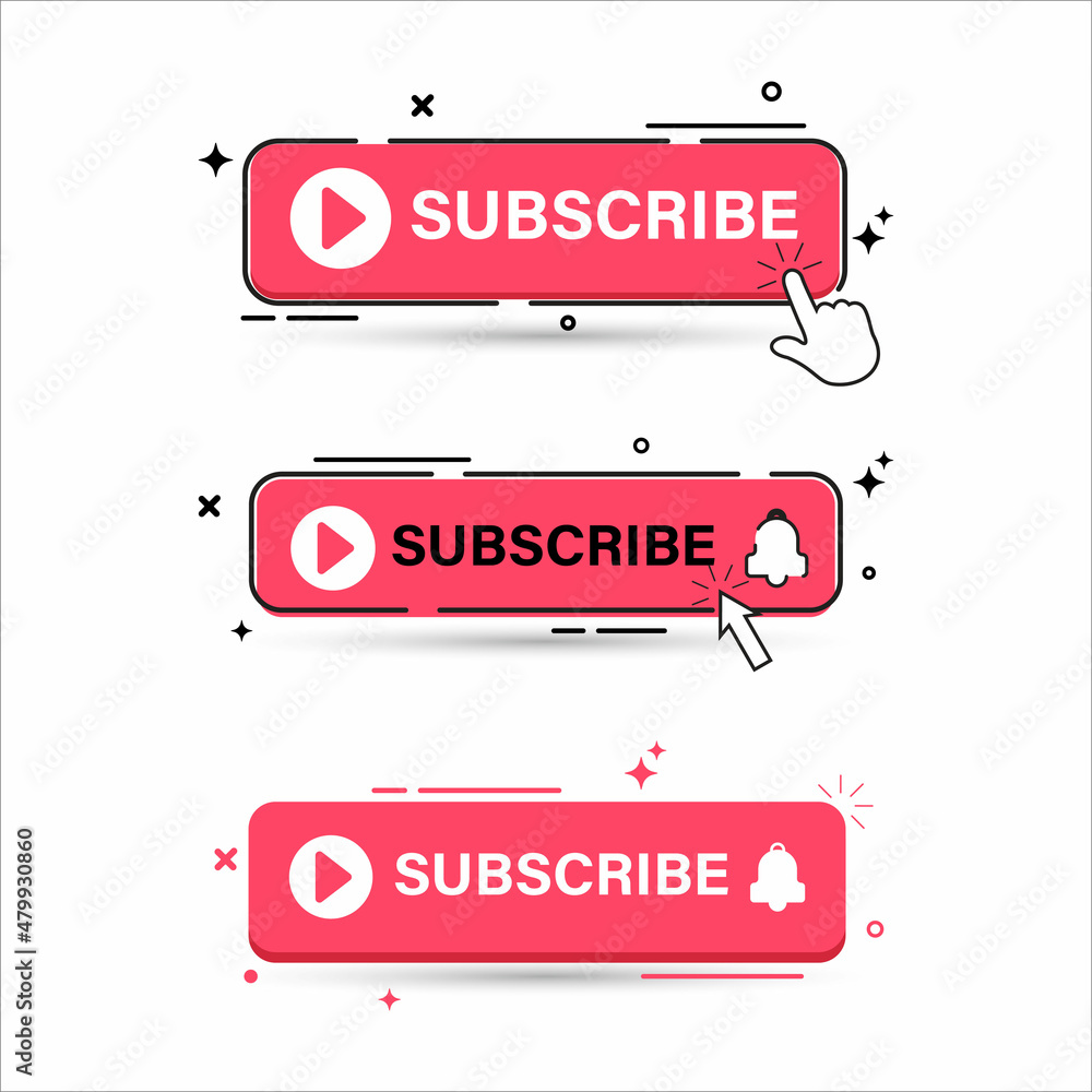 Poster subscribe button set with red color. subscribe button flat design collection. stylish red color butt