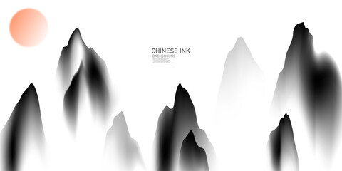 chinese style ink landscape painting vector illustration