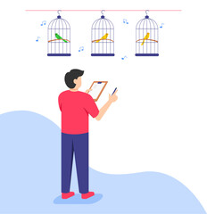 the committee is observing the sound of birds in the competition Birdsong