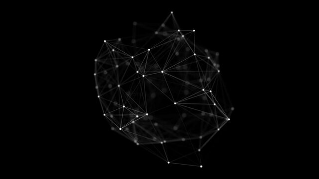 Futuristic black sphere of particles and lines. Network connection big data. Abstract technology background. 3d rendering.