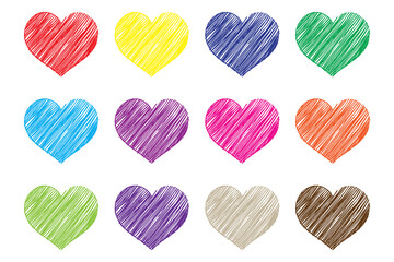 Set of colorful hand drawn hearts