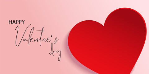 Red paper heart shape with shadow isolated on pink background. Elegant 3d blank poster with realistic heart. Vector illustration for banner, cover, sale, wedding, Valentines card.