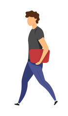 Fototapeta na wymiar Student walking semi flat color vector character. Moving figure. Full body person on white. Going to college isolated modern cartoon style illustration for graphic design and animation