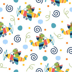 Dinosaur in airplane illustration pattern design © Clushy