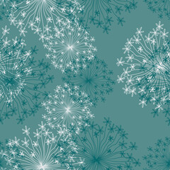 Seamless dandelion pattern, vector seamless background with hand drawn plants and seeds