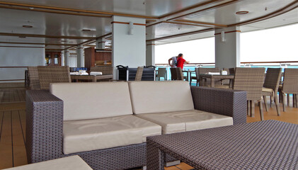 Formal and elegant table setting of self-service buffet restaurant onboard luxury Princess...