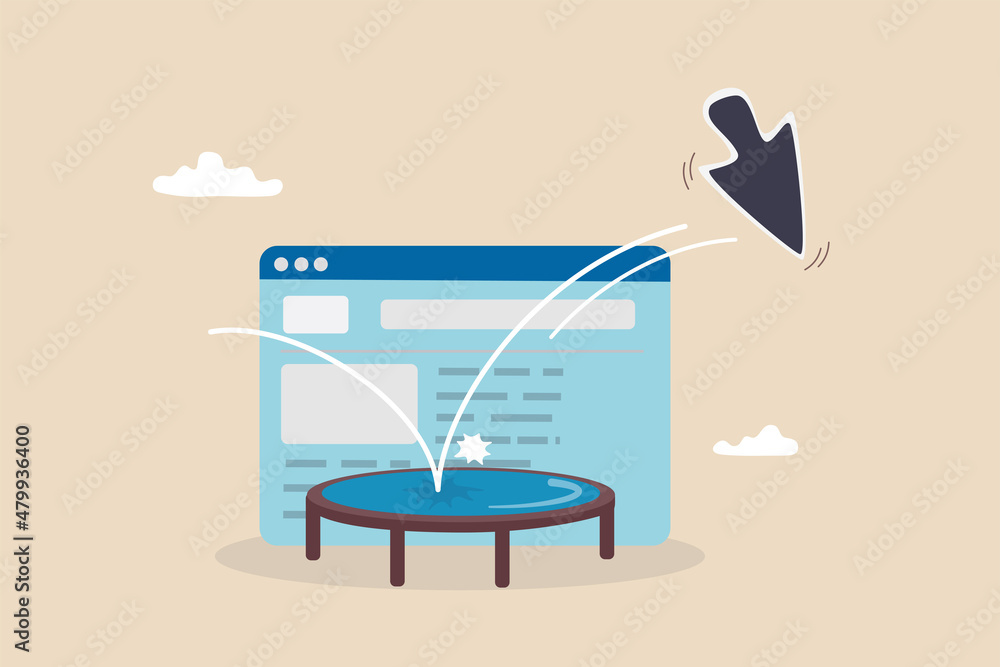 Poster website bounce rate, visitor click to see website and leave or exit, marketing or advertising analyt