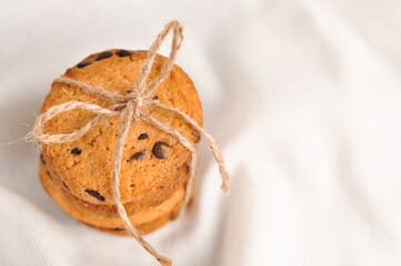 sweet crunchy cookies with dark chocolate for teatime