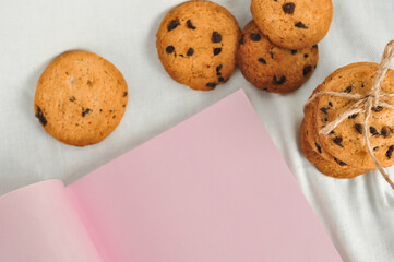 sweet crunchy cookies with dark chocolate for teatime