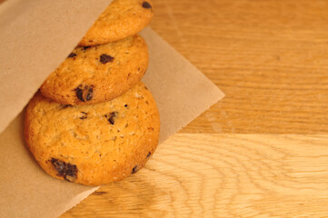sweet crunchy cookies with dark chocolate for teatime