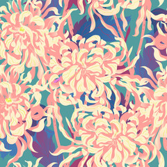 Floral abstraction. Chrysanthemum seamless vector pattern.