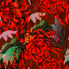 Floral abstraction. Chrysanthemum seamless vector pattern.