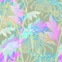 Fototapeta na wymiar Abstract chrysanthemum seamless pattern.