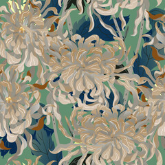 Abstract chrysanthemum seamless pattern.