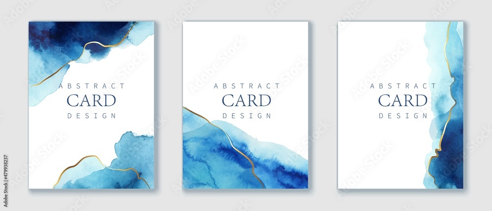 Wall mural set of vertical backgrounds. blue, turquoise watercolor fluid painting vector design.