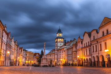 Masaryk square in the old town of Trebon, Czech Republic.