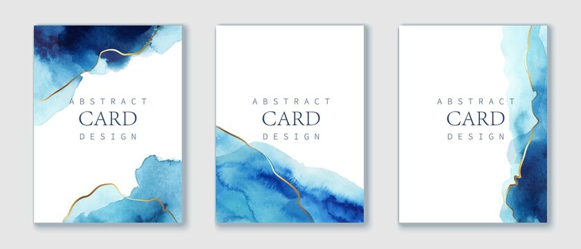Set of vertical backgrounds. Blue, turquoise watercolor fluid painting vector design.