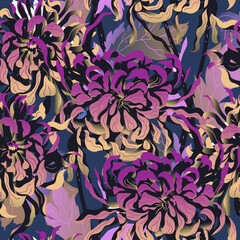 Abstract chrysanthemum seamless pattern.