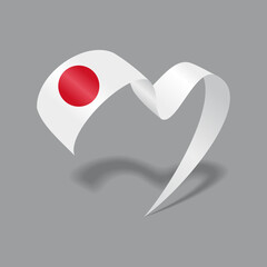 Japanese flag heart shaped ribbon. Vector illustration.