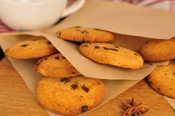 sweet crunchy cookies with dark chocolate for teatime