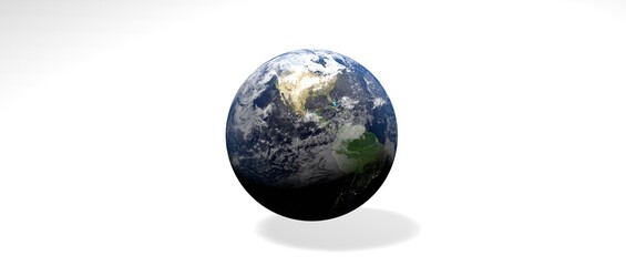 Earth planet concept hovering on a white background showing America panoramic