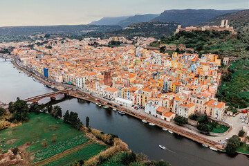 Sardegna: Bosa, veduta aerea della città