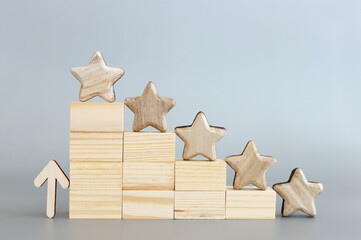 concept image of setting a five star goal. increase rating or ranking, evaluation and...