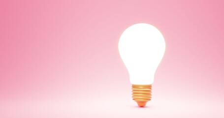 Golden light bulb on the pink background 3d render. Creativity idea symbol. Intelligence idea...