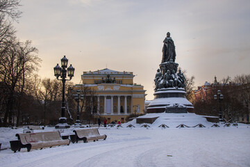 Fototapeta na wymiar View of the Catherine Garden in winter