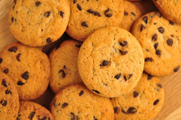 sweet crunchy cookies with dark chocolate for teatime
