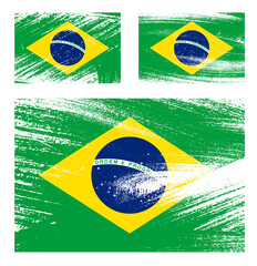 set of BRAZIL flag chalk scratch paint grunge textures on white background. Texture of old poster back with BRAZIL flag. Vector