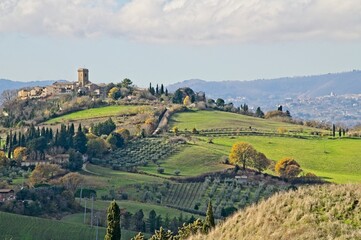 Fototapeta na wymiar Ancient Village and Fort on a Hilltop in Tuscany Italy