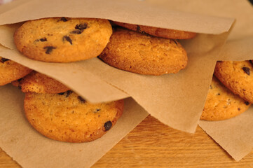 sweet crunchy cookies with dark chocolate for teatime
