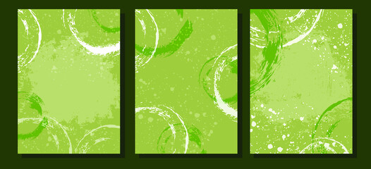 Set of green watercolor backgrounds for poster, brochure or flyer.  Vector grunge textures