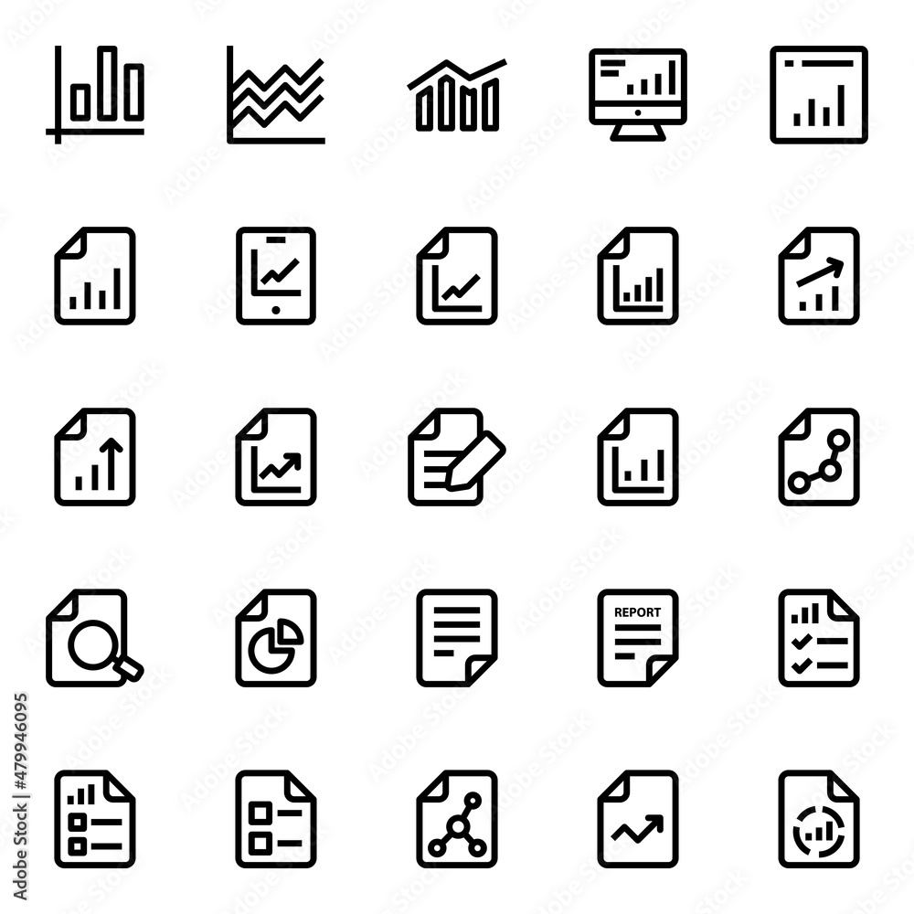 Poster outline icons for reports and analytics.