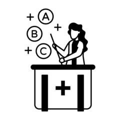 Female Nurse Pushing a Disabled Man in a Wheelchair Concept Vector Icon Design, Medical and Healthcare Scene Symbol, Diseases Diagnostics Sign, Doctor and Patient Characters Stock Illustration