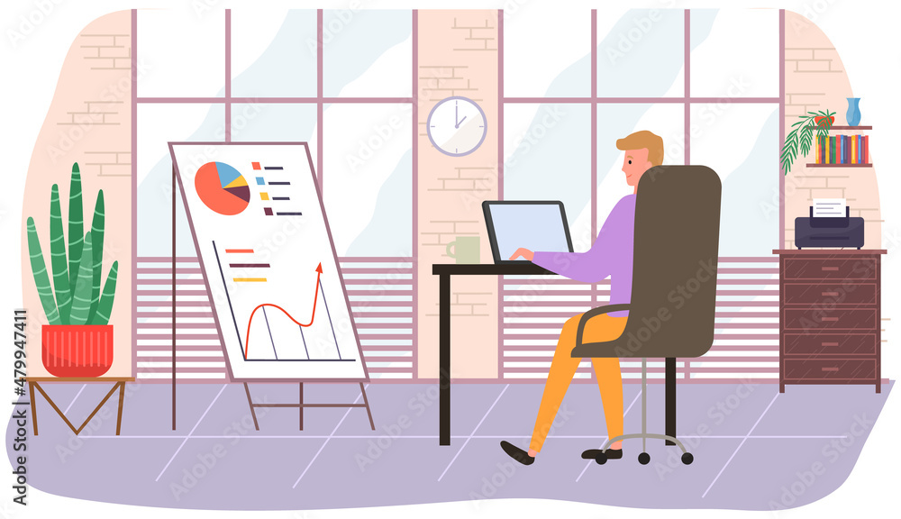 Poster visualize with business analytics. people work with statistical data analysis, changing indicators. 