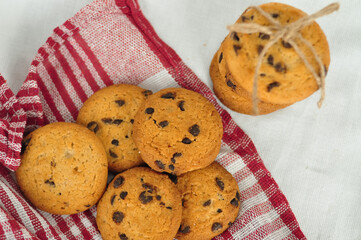 sweet crunchy cookies with dark chocolate for teatime