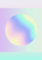 Iridescent gradient circle. Rainbow colors. Digital noise. Abstract lo-fi background. Vaporwave 80s, 90s style. Wall, wallpaper, print. Minimalist. Blue, turquoise, yellow, pink, purple, very peri