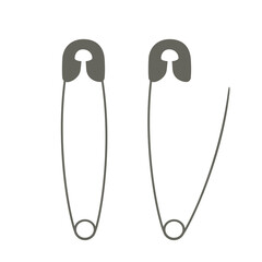 Vector illustration of an open and closed safety pins isolated on a white background.