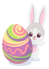 Cute bunny with big colorful egg. Easter symbol
