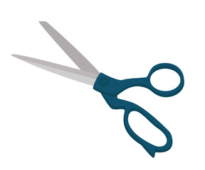 Vector illustration of a tailors scissors with a blue handle isolated on a white background.