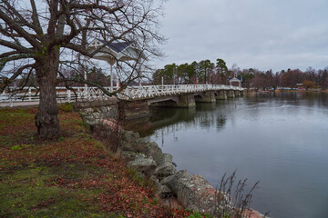 Fototapeta premium Seurasaari Island in Finnish Helsinki: autumn, entrance bridge.