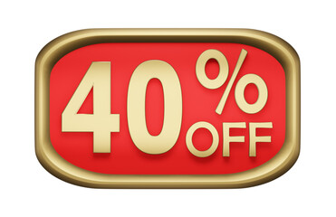 40% percent discount on gold badge, vector. 