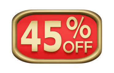 45% percent discount on gold badge, vector. 