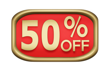 50% percent discount on gold badge, vector. 